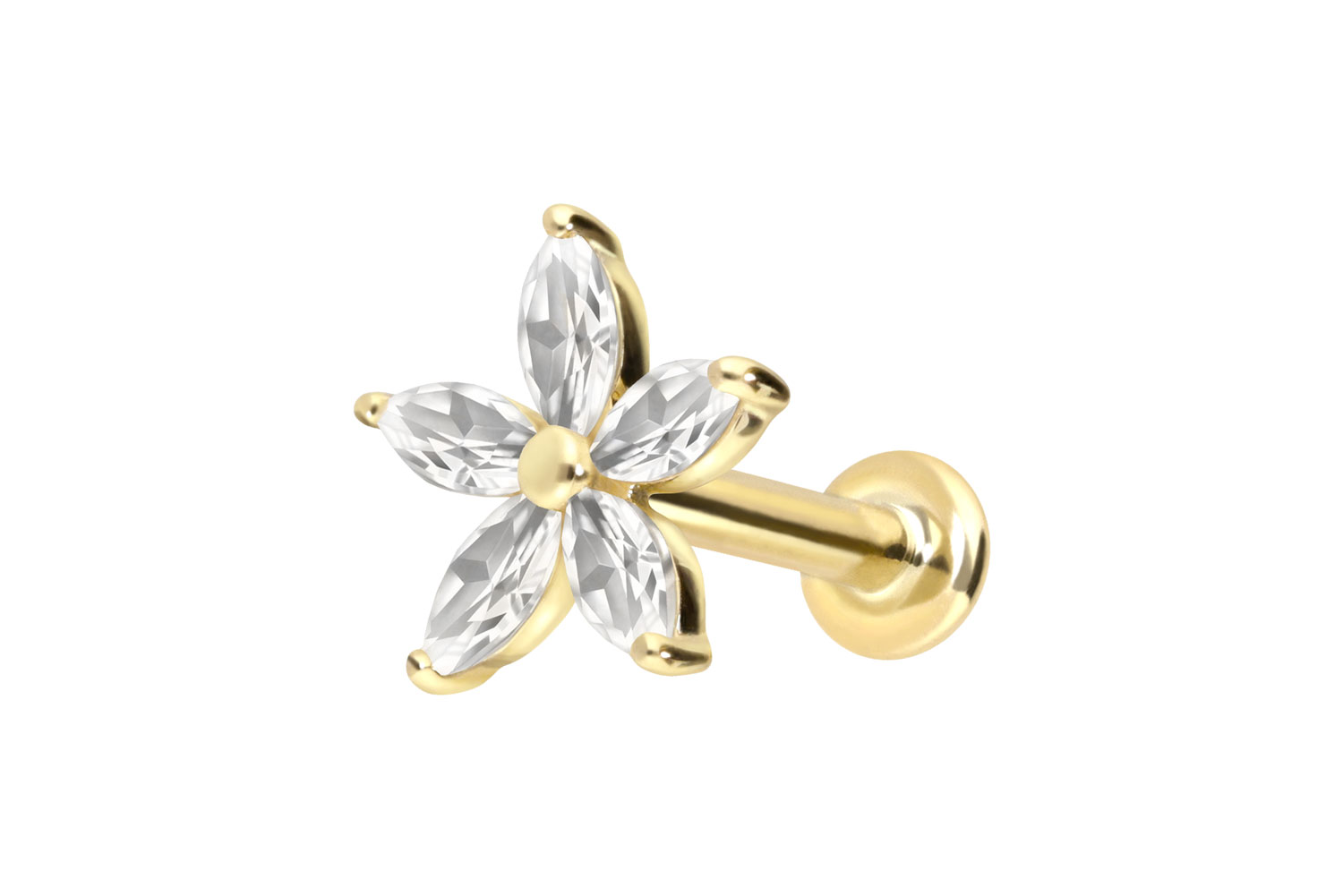 14 Karat Gold Labret Piercing mit Push Fit MOISSANIT-BLUME